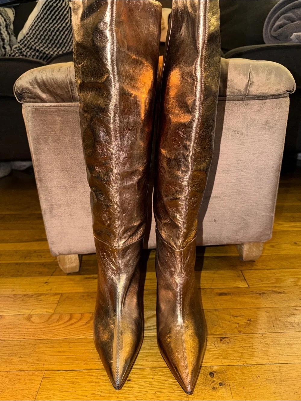 Casadei Gold Metallic Leather Knee-High Boots